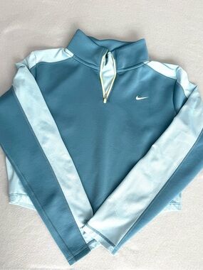 Nike Quarter-Zip Pullover in Teal & Light Blue Size Small